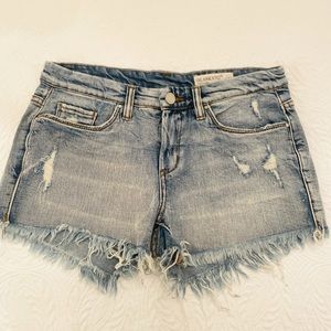 Blanknyc Women’s Light Wash Distressed Hiker Denim Jean Shorts